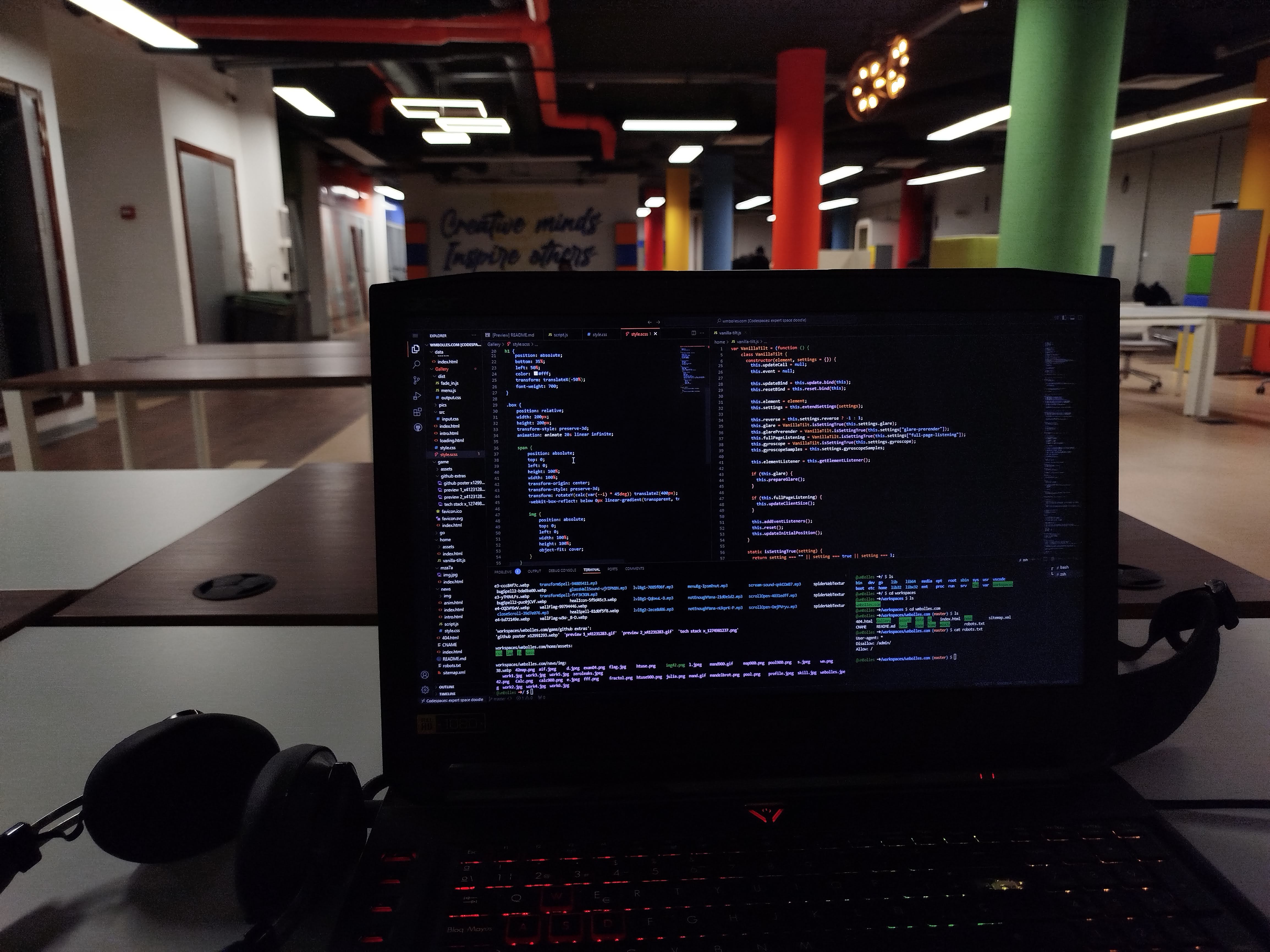 Laptop showing active coding work